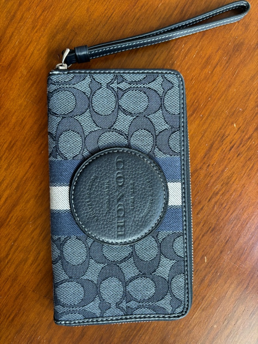 Coach Navy and Black Signature Wristlet with Stripe